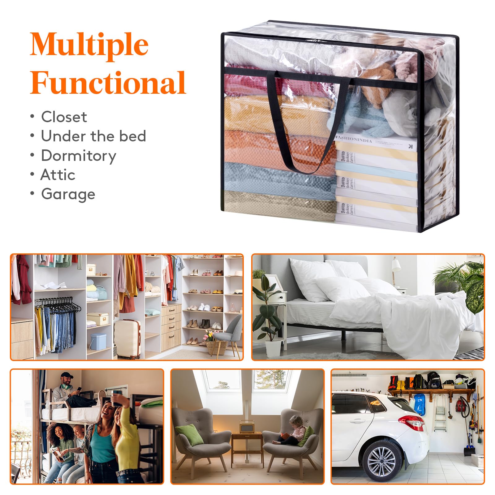 Lifewit 110L Large Clear Clothes Storage Bags, 2 Pack Plastic Vinyl Foldable Moving Bags with Zipper, Closet Organizers and Stor